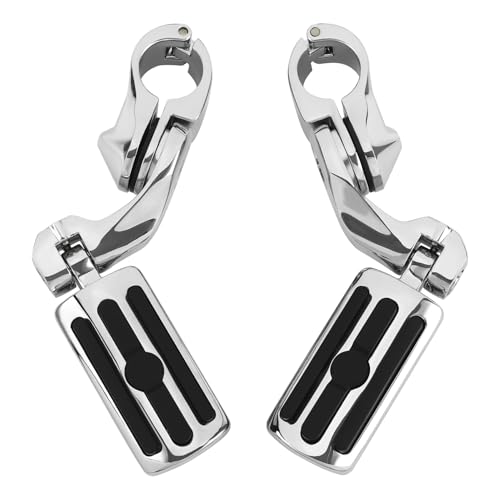 XFMT Motorcycle Highway Pegs 1.25 Short Angled Highway Foot Pegs Adjustable Footrest Fit For Harley Touring Road King Street Glide Electra Glide Softail Sportster with 1 1/4 Engine Guard Chrome