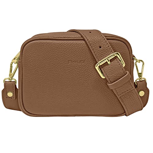 Parubi Pochette Bolsa de Hombro, Bolso de Cuero Auténtico Camera Bag con Bandolera, Made in Italy, Pochette con Correa para el Hombro, Bolsa Bandolera Extraíble para Mujer y Chica (Ginevra)