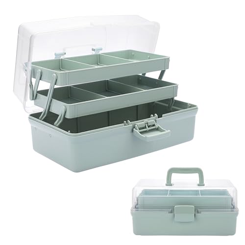 SUMNACON 3-lagier Mehrzweck-Box BPA-frei Nähkasten Medizinkoffer Stiftebox Einstellbare Sortierbox Kosmetikbox Tragbare Orgnizer mit deckel für Bastel Make-up Werkzeug Hellgrün