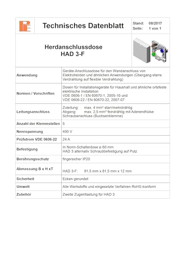 Pollmann Herdanschlussdose HAD3-F (flach/UP), 5-polig, reinweiß - 1 Stk.