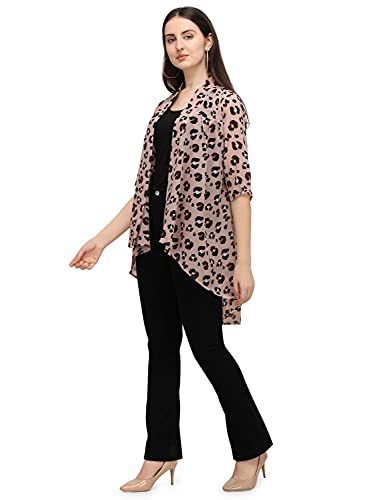 Image of Masalli FashionWomen's Georgette Printed Long Shrug /Long Jacket with 3 /4th Sleeves