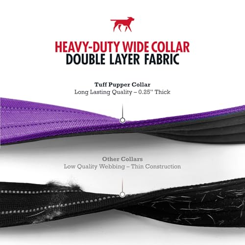 Image of Tuff Pupper Heavy Duty Tactical Dog Collar | 1.25 inch Wide Ballistic Nylon | Reflective Stitching | Integrated ID Tag Holder | Stainless Steel Buckle | Padded Lining | Small & Medium Dogs (Purple, Small)