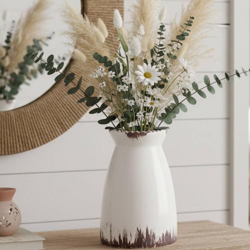 hjn-White-Flower-Vase-Ceramic-Vase-for-Decor-White-vase-for-Flowers-Modern-Vases-for-Living-RoomHome-Decor-AccentsEntrywayMantelBookshel