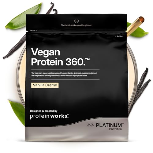 Protein Works | Vegan Protein 360 – PLATINUM Innovation, Premium-Veganproteinpulver, pflanzlicher Proteinshake, essentielle Vitamine & Mineralien, zuckerarm, Vanillacreme, 14 Portionen, 500g