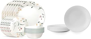 Vitrelle 18 Piece Wildflower Glass Dinnerware Sets, Service for 6 & 6-Piece Winter Frost White Salad Plates