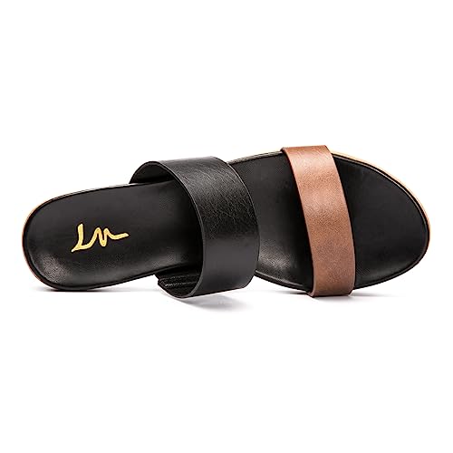 Image of LM Women's Slide Sandals Two Band Slip On Flat Sandals Casual Summer Sandals