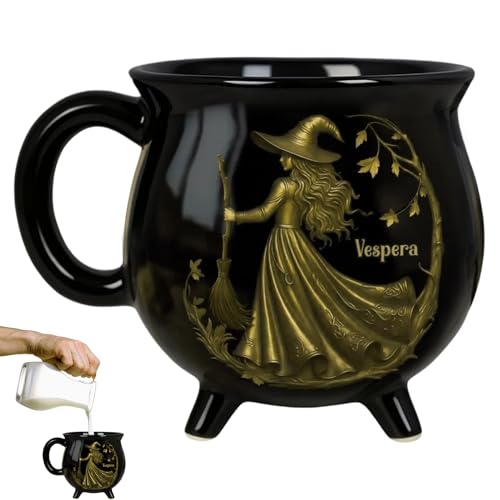 Image of Yidueace Halloween Coffee Mug | Witch Cat Ceramic Cups - Novelty Gothic Decorative Cauldron Halloween Mug for Women Tea Lovers Family Sisters Friends Kitchen Coffee Time Home