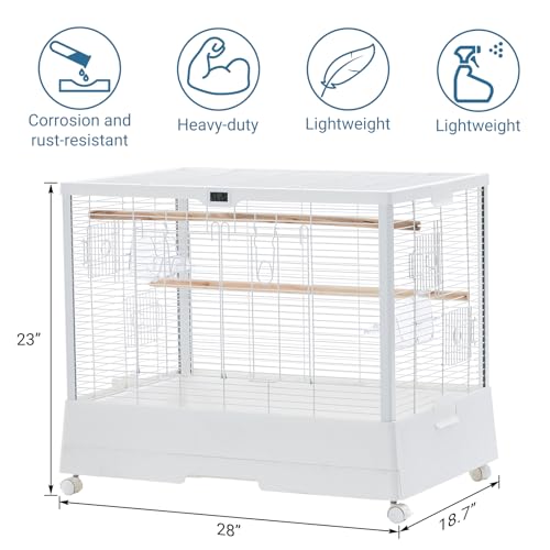 WildVenture Portable 28 Inch White Metal Flight Cage for Parakeets, Cockatiels, Budgies, Conures, Lovebirds – Removable Tray, Rolling Stand, Perches, Temp & Humidity Monitor – for Small/Medium Birds by WildVenture - Used condition - Image 8