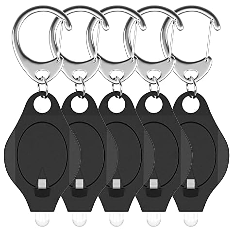 Uniclife Mini LED Keychain Flashlight 12 Lumen Portable Ultra Bright Battery Powered Black Torch with Spring Carabiner for Outdoor Camping Hiking and Emergency Lighting (Batteries Included), 5 Pack Cover
