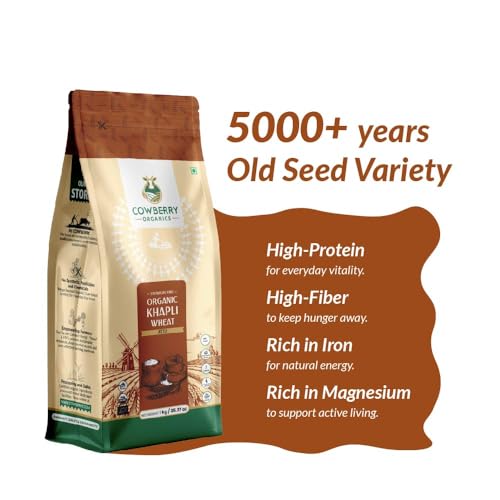 Image of COWBERRY Organic Khapli Wheat Atta 1kg | Lab-Tested for 252+ | 100% Certified Organic | Stone Ground | High in Fibre | NPOP, USDA & EU Certified