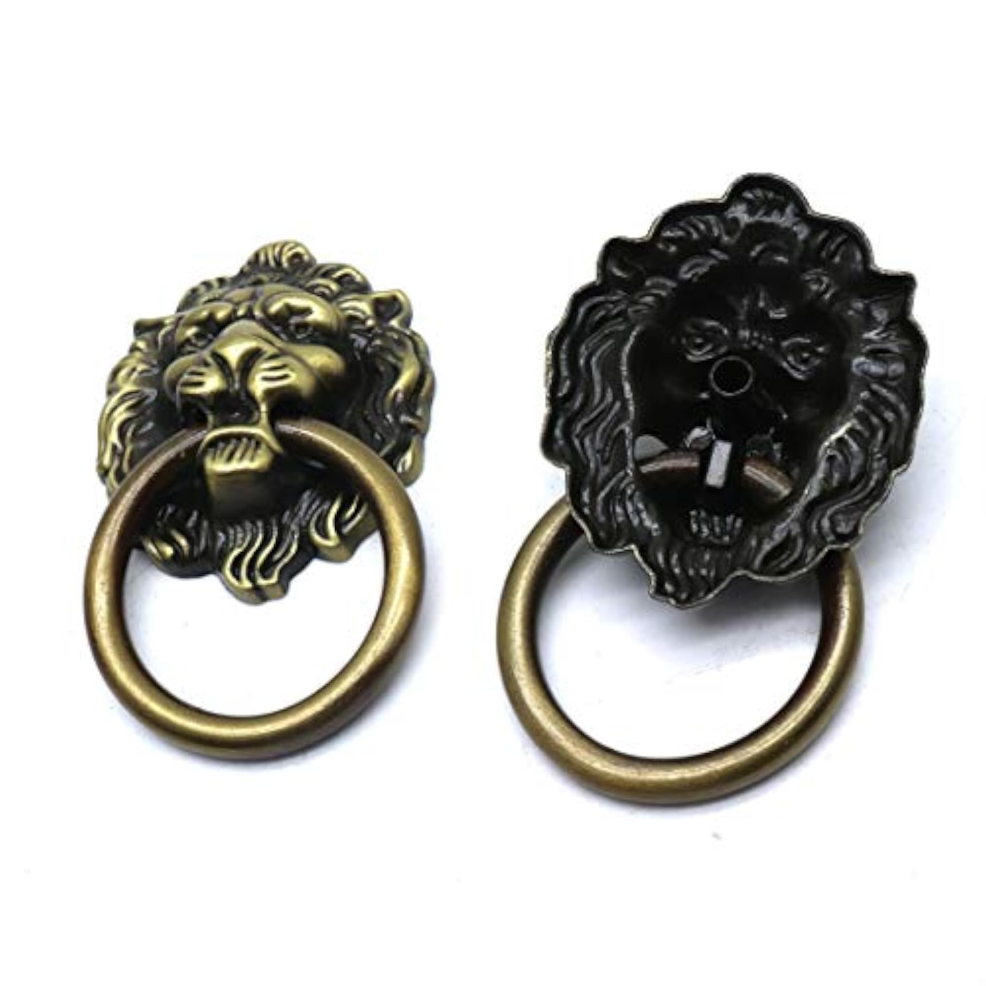 Lion Head Ring Pulls Dresser Handles, Antique Bronze, 6 Pcs