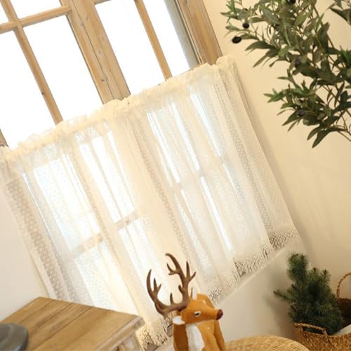Visillo semitransparente de encaje blanco KnSam y cortina de tul floral de 80x130 cm 5