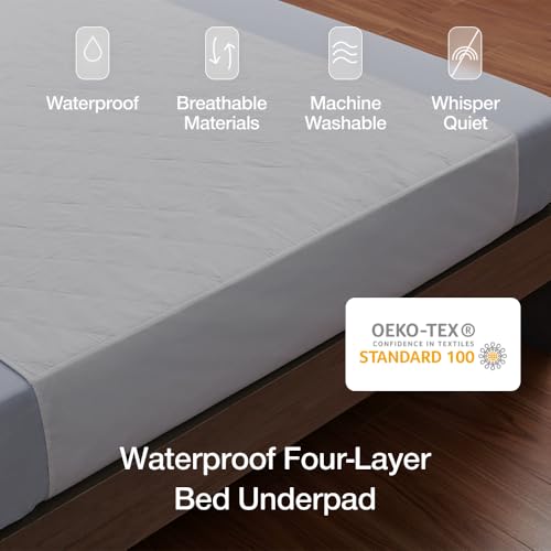Image of Coop Home Goods Waterproof Four Layer Bed Underpad for Incontinence, King, Washable Mattress Pad, Reusable Waterproof Mattress Cover, Bed Pads for Adults, Seniors, Children, Pets, King (78x39.5)