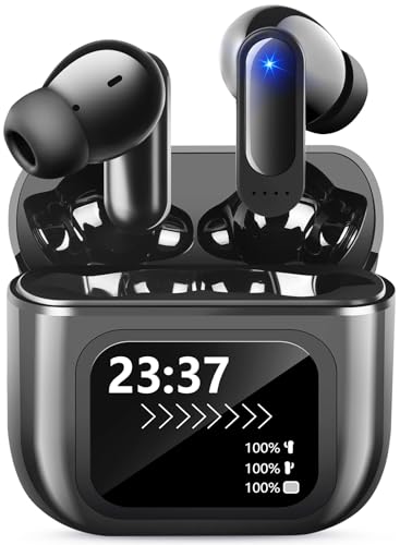 Intelligent Touch Color Screen Headphones, 50H Wireless Bluetooth 5.3 in Ear Bass Stereo Earbuds,ANC/ENC Noise Cancelling Earphones Microphone LED Display Charging case, Sports Fitness Ｇlossy black