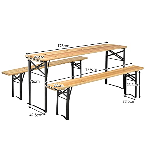 image for Costway 3PCS Outdoor Folding Picnic Table Bench Set, Portable Patio Di