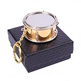 Dselvgvu Miniature Musical Instrument Keychain with Case Brass Mini Collectible Figurines Replica Key Ring Birthday Gifts (1.97' Gold Drum Keychain)