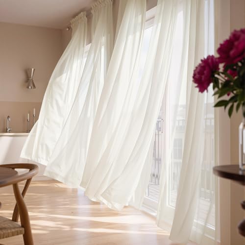 Image of NICETOWN Sheer Curtains 96 Inches Long, Natural, W42xL96, 2 Panels | Rod Pocket Lightweight Drapes Voile Sheer Air & Breathable Elegant Window Treatments for Bedroom /Living Room