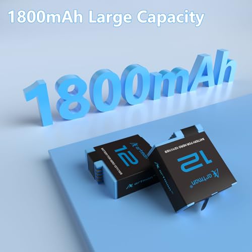 A Artman AB00090 Artman Batteries 1800Mah (2-Pack) For Gopro Hero 12 11 10 9 Black And 3-Channel Quick Charger, Fully Compatible With Gopro Hero 12 11 10 9 Original Battery And Charger thumb #2