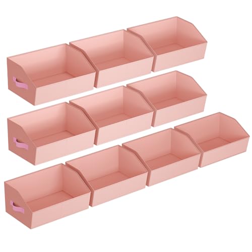 Image of Homsorout Closet Baskets for Shelves Trapezoid - Decorative Storage Baskets with Handle, Closet Bins for Organization, Shelf Storage Bins for Clothes, Books, Home, Office, 10 Pack, Pink
