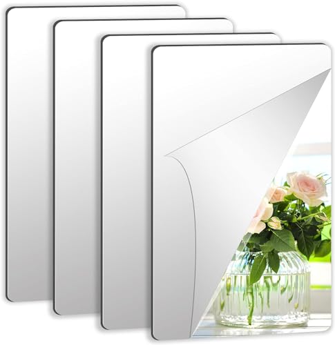 Amazon Brand – Umi 4pc Pack A4 Size Self Adhesive Acrylic Silver Mirror Finish Decorative Flexible Sheets Wall Stickers 30 x 21 cms