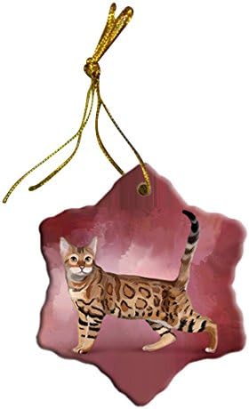 Doggie of the Day Bengal Cat Christmas Snowflake Ceramic Ornament