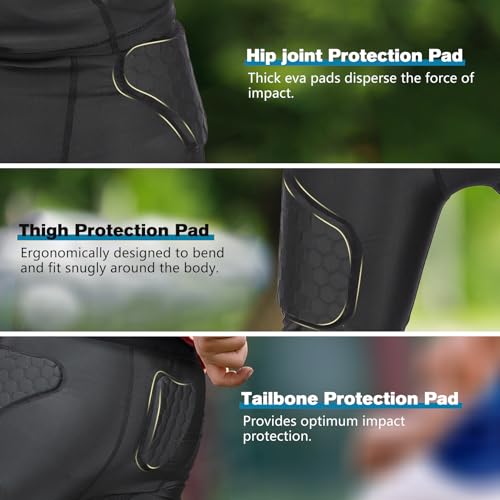 Diamemon 5-Pad Youth Football Girdle for Kids Premium Padded Compression Shorts with Integrated Hip Thigh Tailbone Pads - Best Youth Football Gear for Sports Practice Football Baseball Hockey (M)