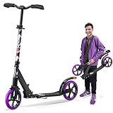 Campior Kick Scooter for Ages 6+, for Kids, Teens, and Adults, Max Load 240 LBS, Foldable, 8-inch Big Wheels for Kids and Adults, with Kickstand, 3 Adjustable Levels, Child Safety Approved, Purple