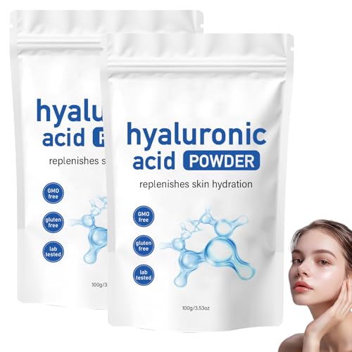 2 PCS Hyaluronic Acid Powder for Face Hyaluronic Acid Powder Organic Skin Care Formula Low Molecular Weight Water-Soluble for Skin Hydration and Moisture Smooths Wrinkles