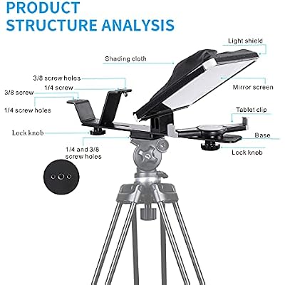 أجهزة الكمبيوتر المحمولة GVM لأجهزة الكمبيوتر اللوحية المحمولة DSLR المحمولة 10.5 بوصة Teleprompter Kit مع جهاز التحكم عن بعد والتطبيق ، وتركيبات الألومنيوم الصلبة ، مطياف عديم اللون ، عدسة عالية الدقة عالية الزاوية