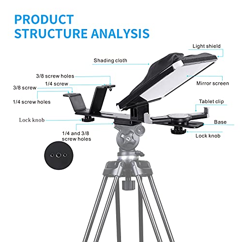 Image of GVM Teleprompters for ipad Smartphone Tablet DSLR Camera Portable 10.5 inch Teleprompter Kit with Remote Control & App,Solid Aluminum Constructions,Colorless Spectroscope,Ultra HD Wide-Angle Lens