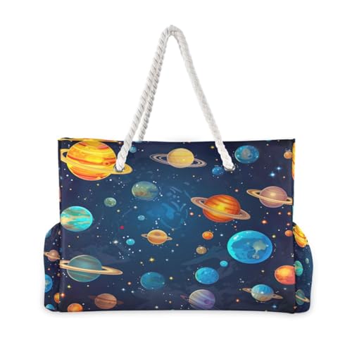 Galaxy Planets Beach Bag & Travel Tote Bag Large Sandproof with Zipper Closure, Wet Pouch for Swim Gym Travel2