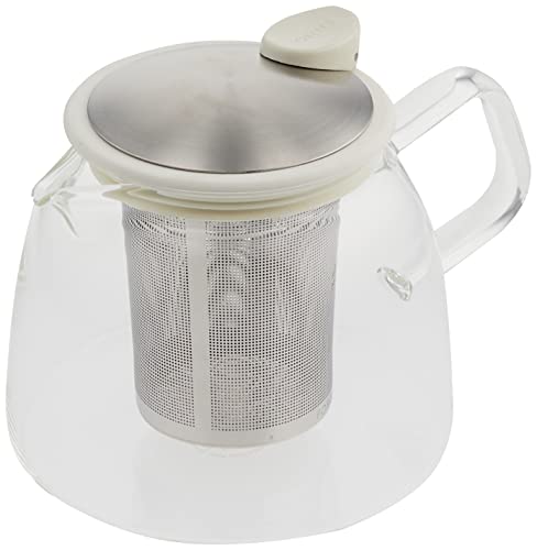 フォーライフ ティーポット ガラス 耐熱 730ml 大容量 4杯用 茶こし付き 片手で注げる 食洗機対応 本体電子レンジ対応 直火不可 ホワイト 白 ベルガラスティーポット 810