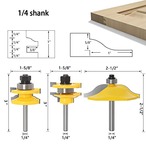 Dboyun 3Pcs 1/4 Inch Shank Ogee Rail And Stile Ogee Raised Panel Router Bit Set #TOP1