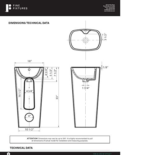 Fine Fixtures Plainfield Pedestal, Elegant One Piece Pedestal Sink, Center Faucet Hole, Vitreous China, White #TOP7