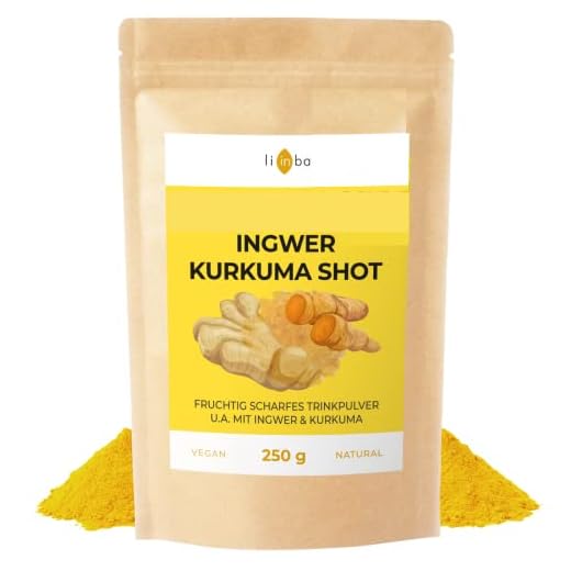 BIO Ingefära gurkmeja Shot – (250 g = 250 portioner) fruktigt vasst dryckespulver – Ingefära shot med gurkmeja pulver BIO – Immun Boost