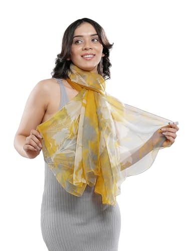 Image of Scarf Stole for Women - 185 x 135 cm Chiffon Scarf with Floral Print | Lightweight Scarf, Soft Stole for Women | Satin Feel Neck Scarf | Women Accessory