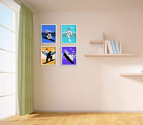 Skateboarding Wall Art Prints,Boy Skateboarding Tricks Wall Art Poster,Skateboarding Sports Canvas Wall Art,Boy Skater Watercolor Print Set Of 4 Skateboarder Gift Skater Teen Room Decor Poster Nursery Decor Gift Skateboard Wall Art(8 X 10 Inches Frameless) #TOP5