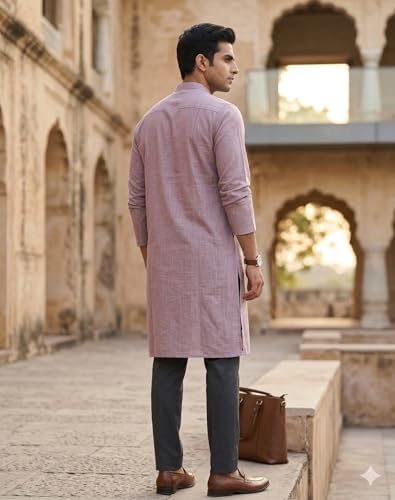 Image of Multi Colored Cotton Plain Men's Ethnic Kurta Only