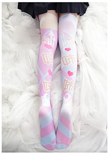 SINROYEE Sexy Cosplay Knee High Stockings Anime Cartoon Printing Thigh High Socks for Women Cute Lolita JK4