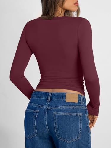 Image of Trendy Queen Womens Long Sleeve Shirts 2026 Fall Fashion Basics Crop Tops