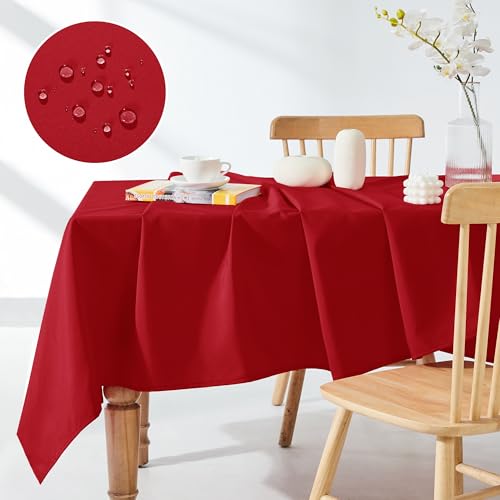 Deconovo Outdoor Tischdecke Wasserabweisend Wetterfest Wasserdicht Garten Tischtücher Gartentisch, 140x240 cm, Rot, 1 Stück