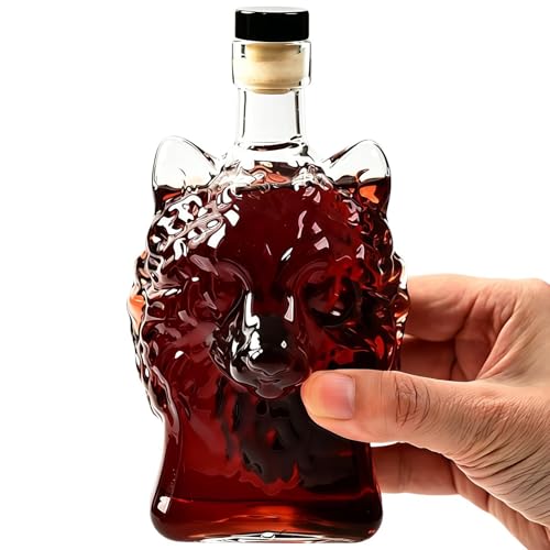Decantador de licor | Decantador de cóctel de cristal con forma de cabeza de lobo | Botellas de whisky, para cóctel, cerveza, hogar, bar, boda, gabinete, día festivo, celebración