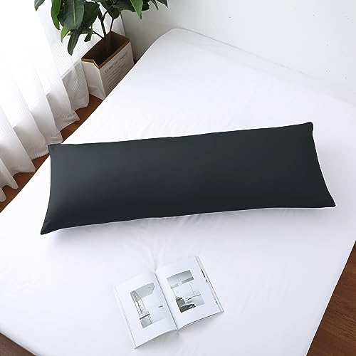 Image of 100% Egyptian Cotton Body Pillow Cover Long Pillow Case, 600 Thread Count Bed Pillow Protector with Zipper, Sateen Weave Cooling Full Body Pillowcase for Adults 20x54 Inches (1PC, Body, Black)