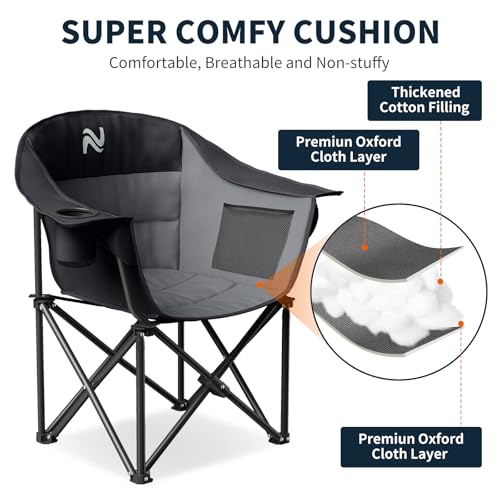 NAIZEA Silla de Camping Acolchada, Silla Plegable para Exterior, Silla Portátil con Reposabrazos Resistente con Bolsillos Laterales y Porta Vasos para Playa, Césped, Picnic, Pesca y Senderismo miniatura 4