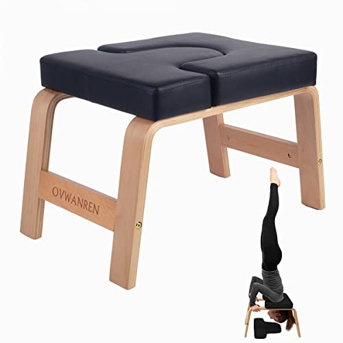 ovwanren Banco de Yoga con Soporte para la Cabeza, Silla de Yoga para la Familia, Gimnasio, Almohadillas de Madera y Poliuretano, Alivia la Fatiga y construye el Cuerpo (Negro)