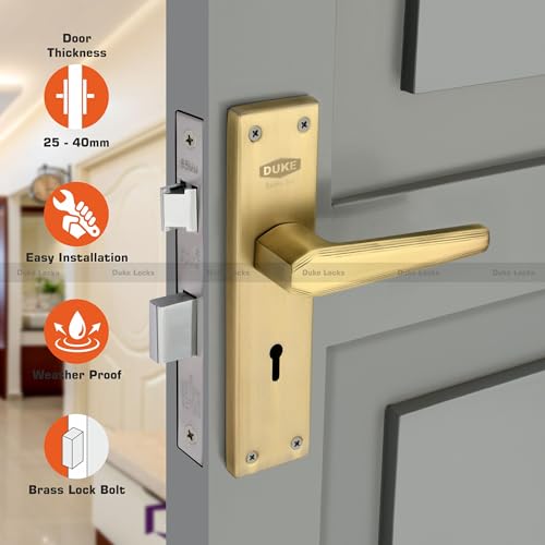 Image of DUKE Mortise Handle Set with Lock |Brass Bolt Body | Premium Handles | MH-1017 BA KY | Antique Brass |Weather-Proof |25-40mm Thickness| Easy Installation