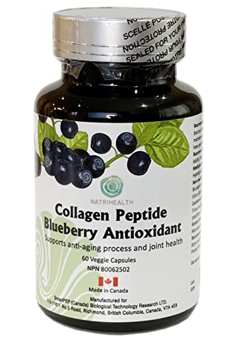 Natrihealth Hydrolized Marine Collagen Peptide Supplement with Blueberry Antioxidant - Wild Caught Fish - Marine Collagen Capsules for Joint Support and Anti-Aging, 60 Veggie Capsules