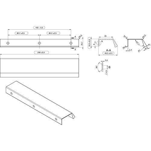 FURNIPART Bench Handle LA 2 x 80 Length 200 mm Brushed Aluminium Black, Brushed Matte, LA 2 x 80 mm - Image 4