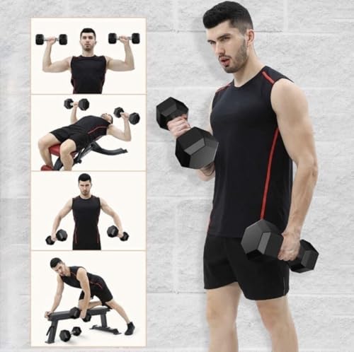 Image of Hex Dumbbells, Pair of 2, Rubber Coated Cast Iron, Steel Handle with Textured Grip, Strength Training (HEX DUMBBELLS 2.5 KG PAIR)