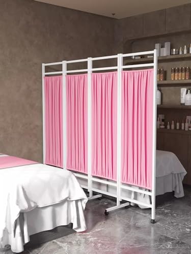 6 Ft Tall Room Divider Folding Privacy Screen, Free Standing Medical Partition Screens for Clinic/Patient/Exam Room, Wall Panels Temporary Fence(Color:Pink)